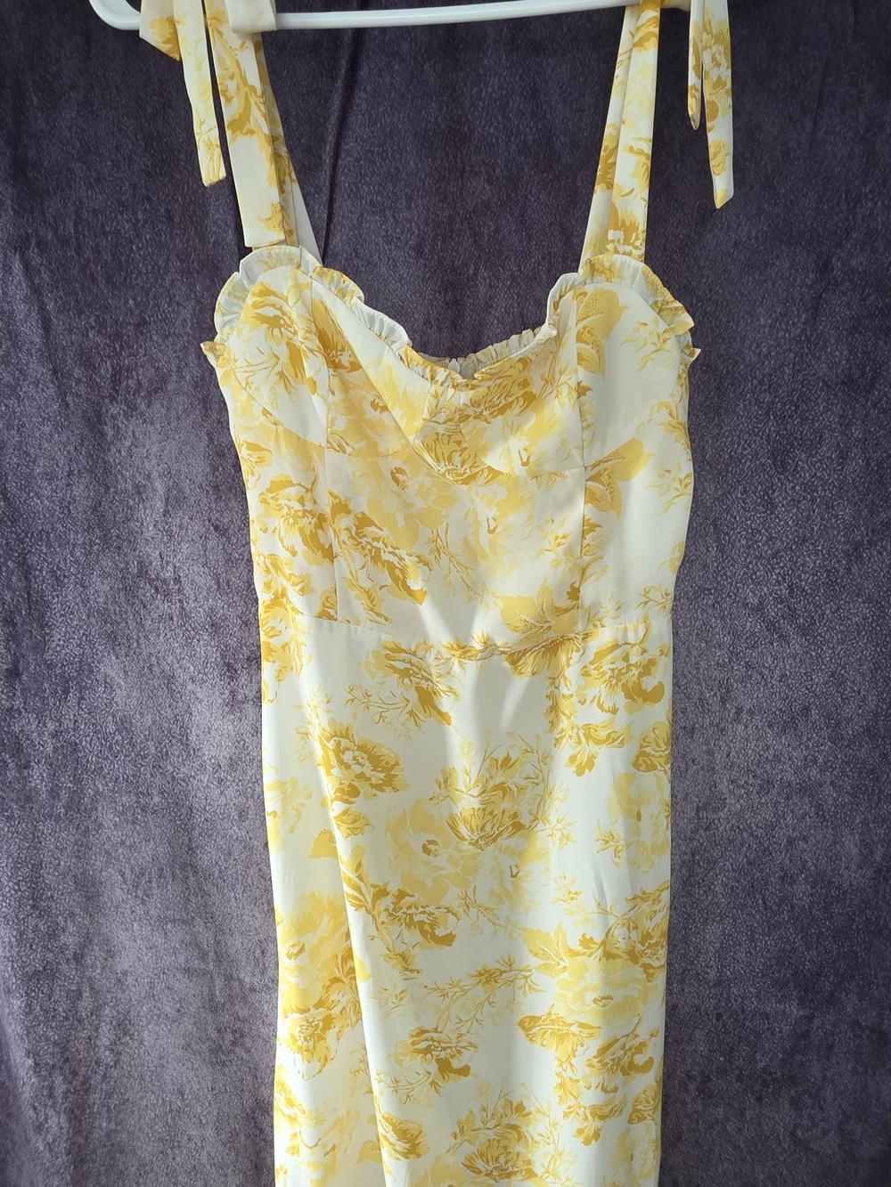 Aqua Yellow Floral Tie-Strap Midi Dress